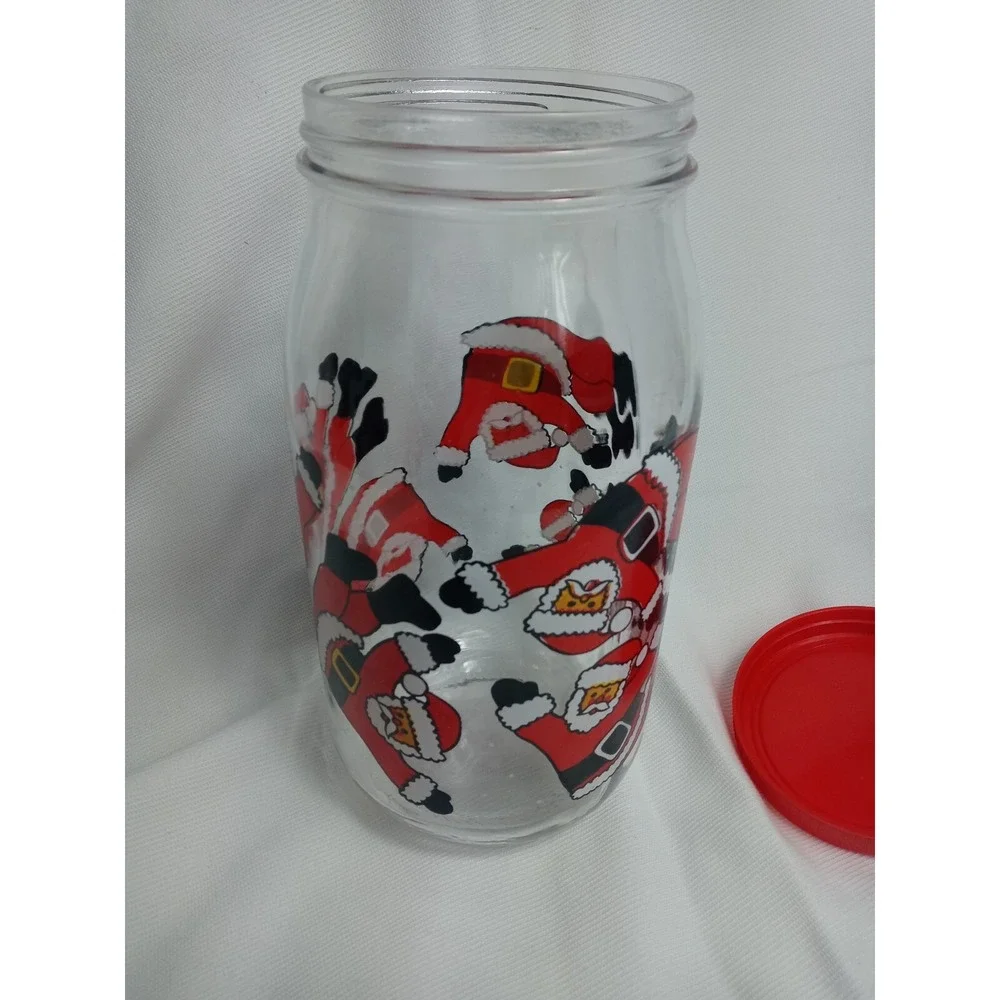 Santa Claus Christmas Cookie Jar Glass Canister Tumbling Santa 2L France Vintage